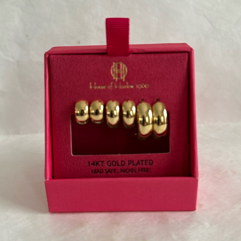 HOUSE OF HARLOW 1960 14k Gold Plated 3 Earring Huggie Hoop Set NIB $125